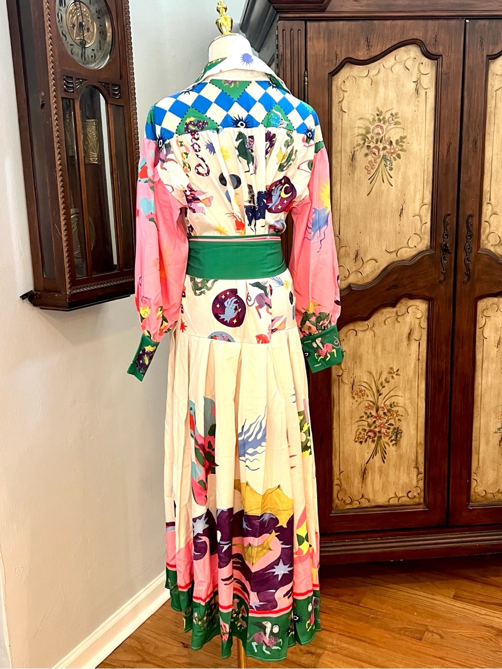 X&Z Maximalist Mediterranean Print Belted Dress Art Deco Resort Dress Size M - Picture 3 of 7